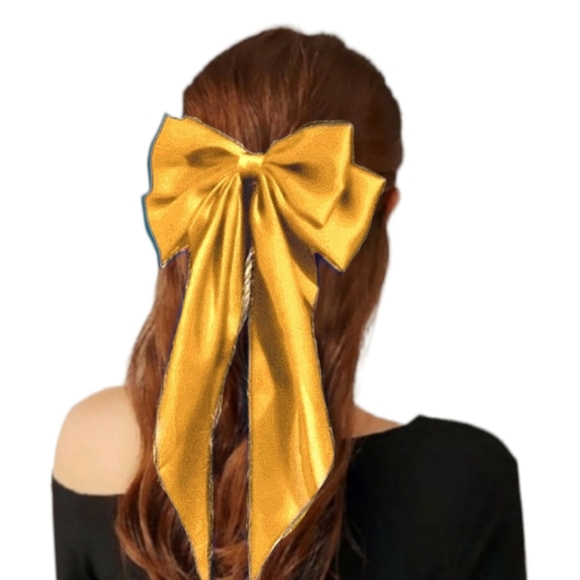 GOLD Oversized Satin Double Bow Barette Adult Fashion Hair Clip